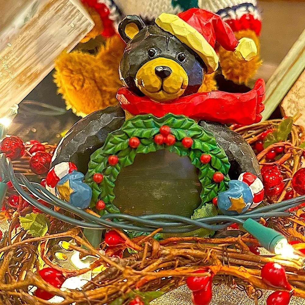 Santa Black Bear Christmas‎ Wreath Holiday Picture Frame
